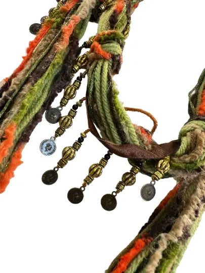 48 Inch Boho Beaded Scarf Necklace – Lightweight Silk Yarn Accessory with Gold Coin Beads | Made in USA Michelle Marie Boutique  Scarf