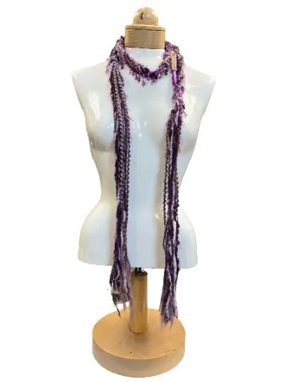 48 Inch Lightweight Mohair And Silk Yarn Beaded Scarf Necklace – Eggplant Lavender Accent | Made in USA Michelle Marie Boutique  Scarf