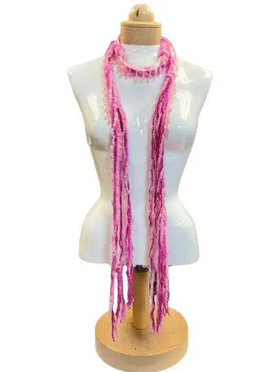 48 Inch Lightweight Mohair Silk Yarn Beaded Scarf Necklace – Magenta Pink Accent | Made in USA Michelle Marie Boutique  Scarf