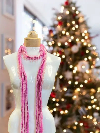 48 Inch Lightweight Mohair Silk Yarn Beaded Scarf Necklace – Magenta Pink Accent | Made in USA Michelle Marie Boutique  Scarf