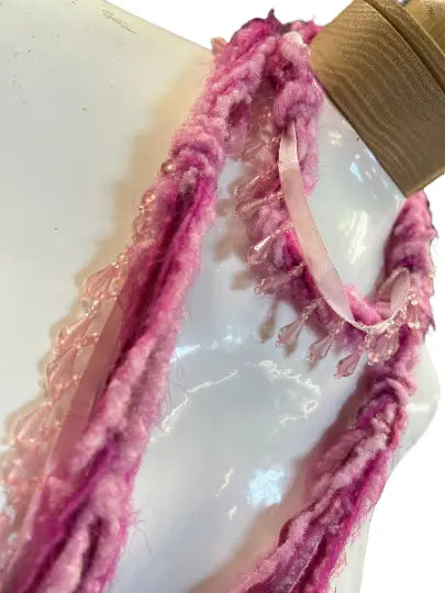 48 Inch Lightweight Mohair Silk Yarn Beaded Scarf Necklace – Magenta Pink Accent | Made in USA Michelle Marie Boutique  Scarf