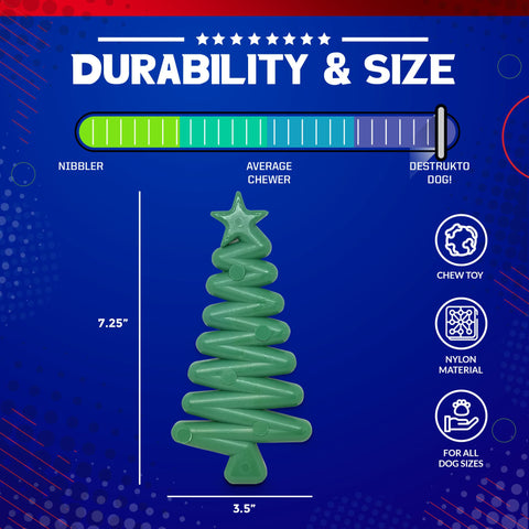 Christmas Tree Nylon Dog Chew Toy – Ultra Durable Holiday Pet Toy | Made in USA SodaPup  Nylon Dog Toys