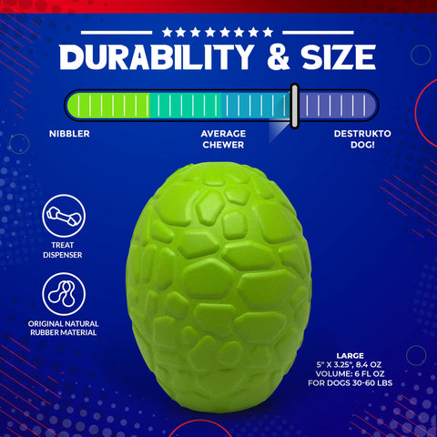 Dinosaur Egg Dog Chew Toy – Durable Rubber Treat Dispenser | Made in USA SodaPup  Rubber Dog Toys
