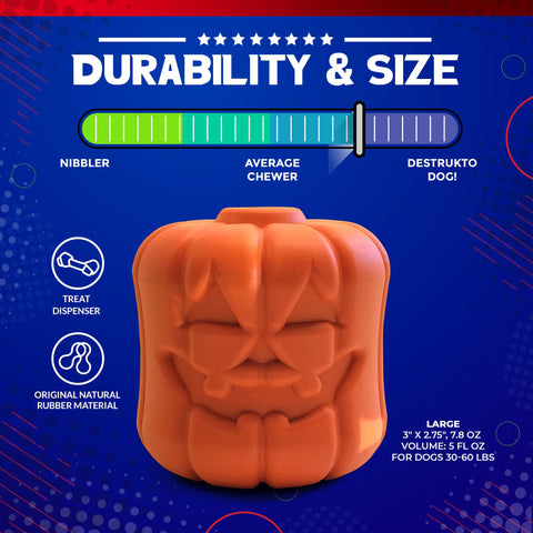 Jack O Lantern Durable Rubber Dog Chew Toy And Treat Dispenser – Made In USA SodaPup  Rubber Dog Toys