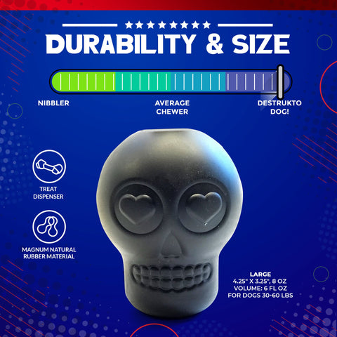 Magnum Sugar Skull Treat Dispenser – Durable Chew Toy for Power Chewers | Made in USA SodaPup  Rubber Dog Toys