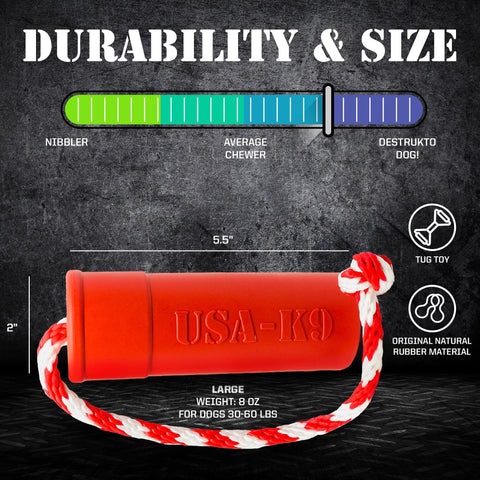 USA-K9 Firecracker Large Floating Rubber Dog Training Dummy – Durable Tug Toy | Made in USA SodaPup  Rubber Dog Toys