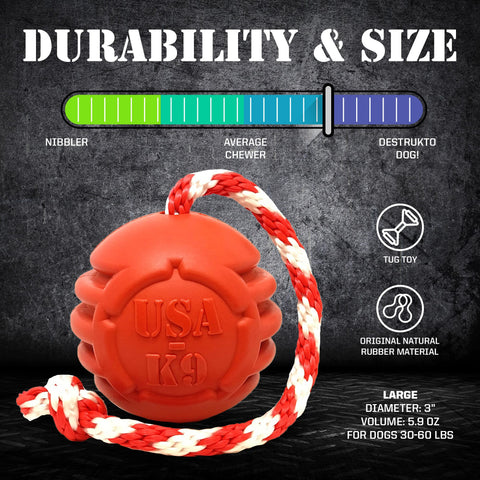 USA-K9 Stars and Stripes Durable Rubber Tug and Chew Dog Toy – Made in USA SodaPup  Rubber Dog Toys