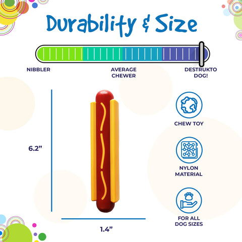 SodaPup Hot Dog Durable Nylon Dog Chew Toy – Power Chewer Safe | Made in USA SodaPup  Nylon Dog Toys