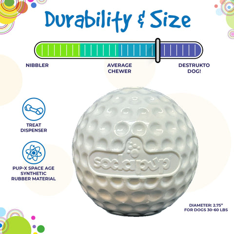 Golf Ball Shaped Dog Treat Dispenser Toy – Durable Rubber Enrichment | Made in USA SodaPup  Rubber Dog Toys
