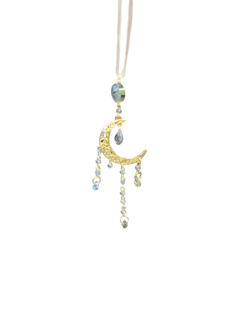 5 Inch Crystal Moon Car Charm with Hanging Organza Ribbon – Luminous Car and Wall Decor | Made in USA Michelle Marie Boutique  Charm