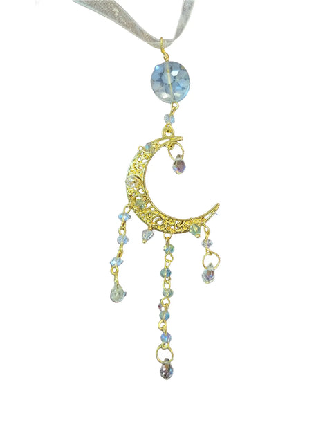 5 Inch Crystal Moon Car Charm with Hanging Organza Ribbon – Luminous Car and Wall Decor | Made in USA Michelle Marie Boutique  Charm