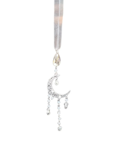 5 Inch Crystal Moon Car Charm with Hanging Organza Ribbon – Luminous Car and Wall Decor | Made in USA Michelle Marie Boutique  Charm