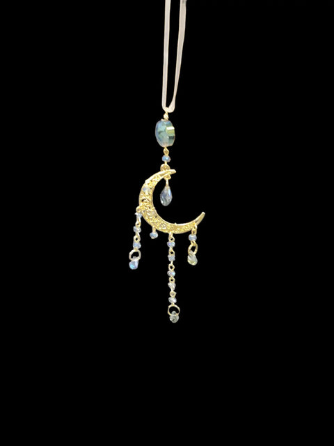 5 Inch Crystal Moon Car Charm with Hanging Organza Ribbon – Luminous Car and Wall Decor | Made in USA Michelle Marie Boutique  Charm