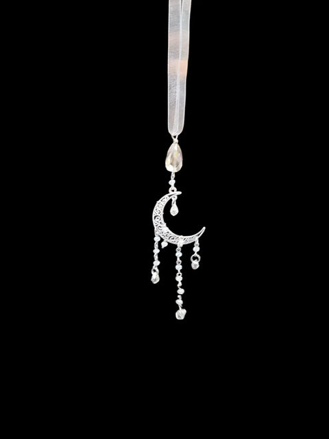 5 Inch Crystal Moon Car Charm with Hanging Organza Ribbon – Luminous Car and Wall Decor | Made in USA Michelle Marie Boutique  Charm