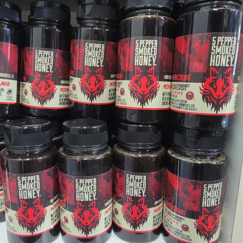 5 Pepper Smoked Honey – Gourmet Spicy Wood-Smoked Honey | Artisanal BBQ Glaze | Made in USA Honey Badgers Bee Farm  Hot Honey
