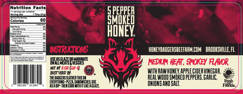 5 Pepper Smoked Honey – Gourmet Spicy Wood-Smoked Honey | Artisanal BBQ Glaze | Made in USA Honey Badgers Bee Farm  Hot Honey