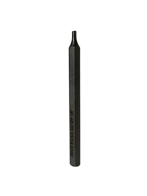 The Grace USA SPP-5 Individual Punch features a hexagonal black handle with engraved text and a narrow cylindrical tip. Made in the USA, it is photographed upright on a white background.
