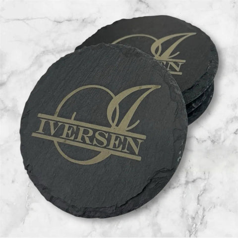 Slate Coaster Set of 6 – 4 Inch Round Natural Stone Coasters | Custom Home Accent | Made in USA B. James Design & Woodwork 