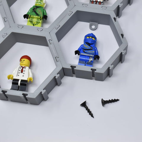 Hexagon Wall Mount Display – Interlocking Lego Figure Holder | Made in USA Chatelet Manufacturing 
