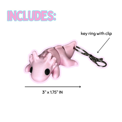 Articulated Baby Pink Axolotl Keychain – Flexible Fidget Toy | Made in USA Chatelet Manufacturing 