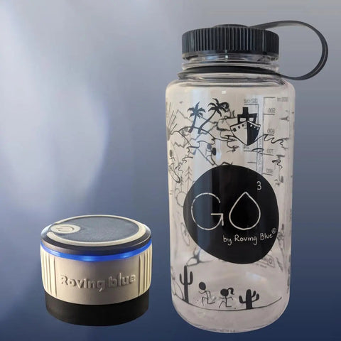GO-3 Water Purifier Cap and Clear Bottle Combo – Travel Hydration System | Assembled in USA Roving Blue 