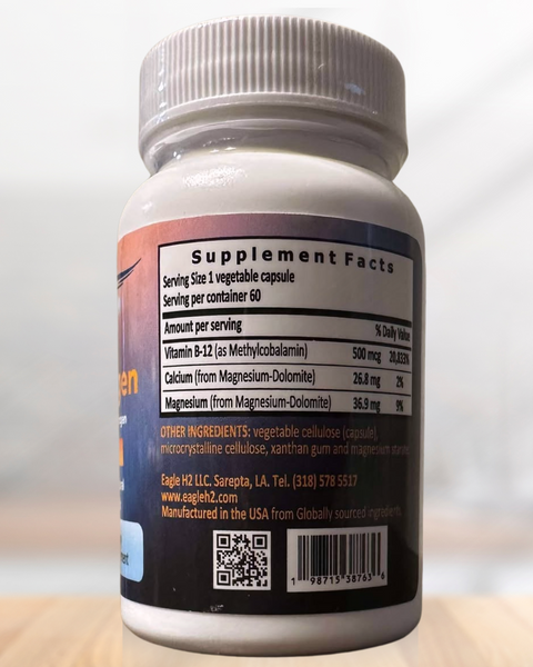 True Hydrogen Plus B12 Dietary Supplement – 60 Veggie Capsules | Made in USA Eagle H2 
