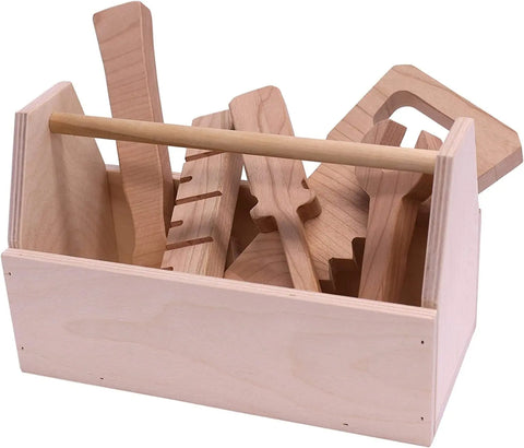 6 Piece Solid Cherry Wood Kids Tool Box Set – Handcrafted Toy Tools 10 Inch Carry Case | Made in USA Amish Toy Box  Toy