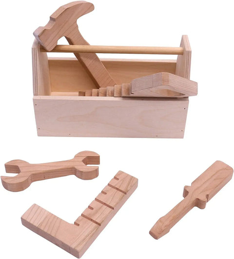 6 Piece Solid Cherry Wood Kids Tool Box Set – Handcrafted Toy Tools 10 Inch Carry Case | Made in USA Amish Toy Box  Toy
