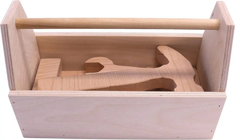 6 Piece Solid Cherry Wood Kids Tool Box Set – Handcrafted Toy Tools 10 Inch Carry Case | Made in USA Amish Toy Box  Toy