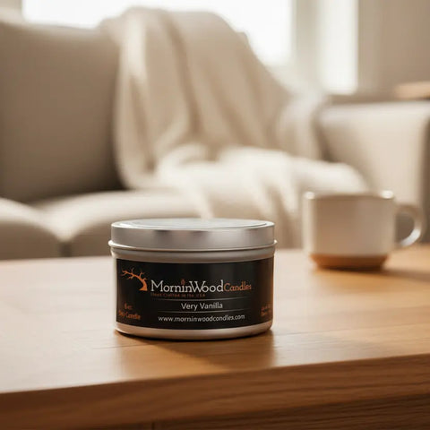 6.5oz Very Vanilla Soy Candle – Hand-Poured Scented Tin with Buttercream & Bourbon Notes | Made in USA MorninWood Candles  Candles