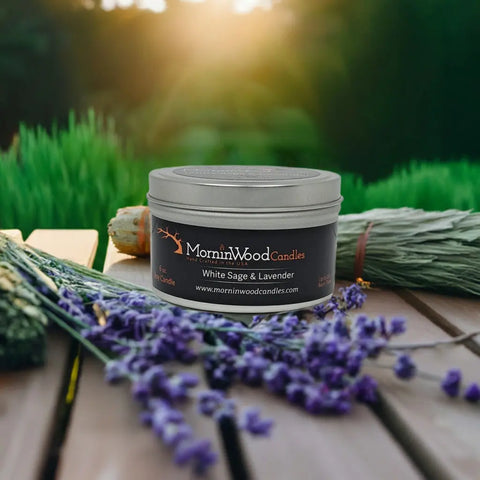 6.5oz White Sage Lavender Soy Candle – Handcrafted Aromatic Tin | MorninWood Candles Made in USA MorninWood Candles  Candles