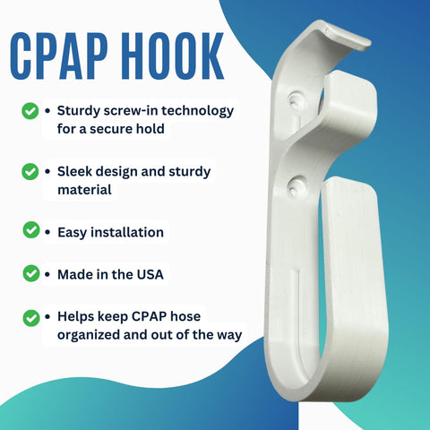 Anti-Slip CPAP Hose Organizer – Wall Mount Hook with Screw or Adhesive | Made in USA Chatelet Manufacturing 