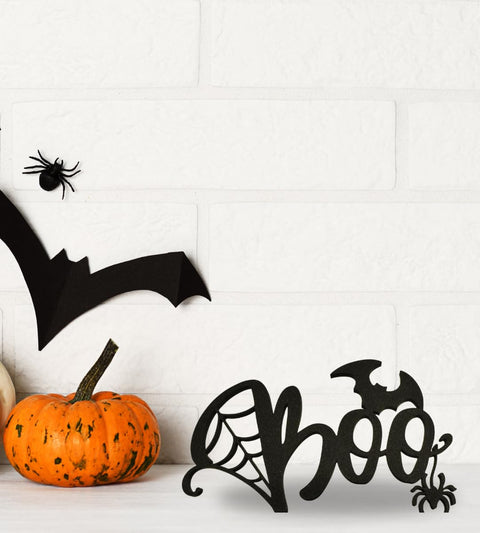 Halloween Boo Shelf Decor – Spider Web and Bat Accent | Made in USA Chatelet Manufacturing 