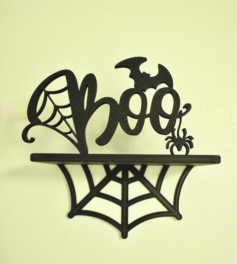 Halloween Boo Shelf Decor – Spider Web and Bat Accent | Made in USA Chatelet Manufacturing 