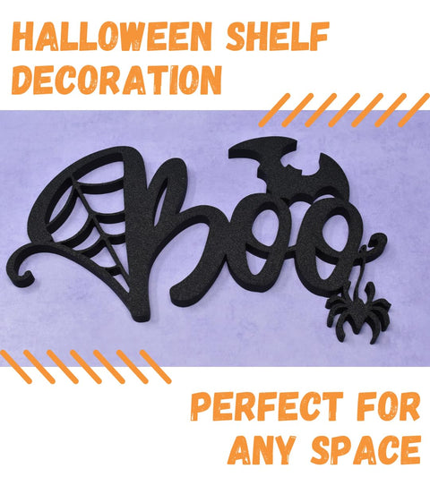 Halloween Boo Shelf Decor – Spider Web and Bat Accent | Made in USA Chatelet Manufacturing 