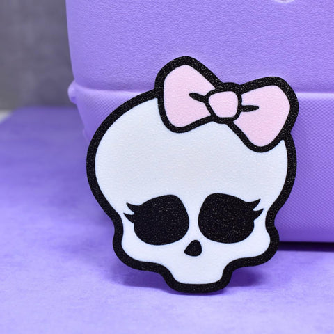 Halloween Pink Bow Skull Charm – 3 Inch Bag Accessory – Made in USA Chatelet Manufacturing 