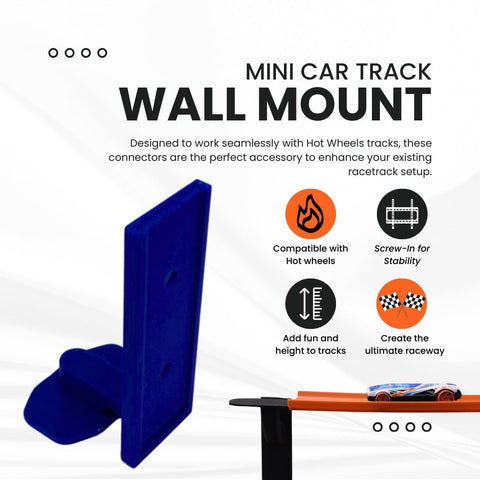 Racetrack Wall Mount Connectors for Hot Wheels – Screw or Adhesive Mount | Made in USA Chatelet Manufacturing 