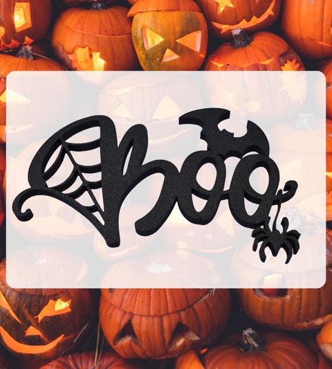 Halloween Boo Shelf Decor – Spider Web and Bat Accent | Made in USA Chatelet Manufacturing 