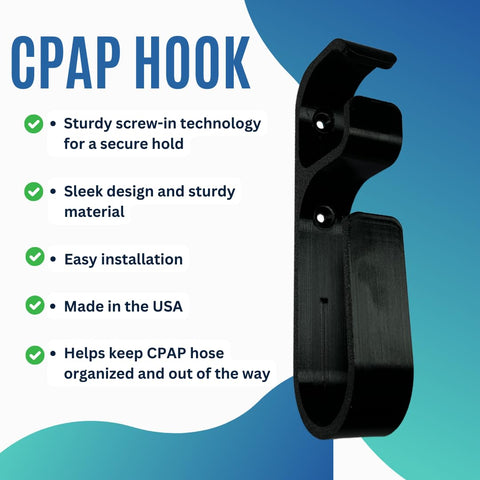 Anti-Slip CPAP Hose Organizer – Wall Mount Hook with Screw or Adhesive | Made in USA Chatelet Manufacturing 
