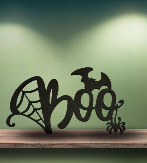 Halloween Boo Shelf Decor – Spider Web and Bat Accent | Made in USA Chatelet Manufacturing 