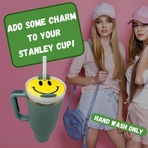 Baglets Smiley Face Tumbler Charms – Stanley Cup Compatible – Removable Topper | Made in USA Chatelet Manufacturing 