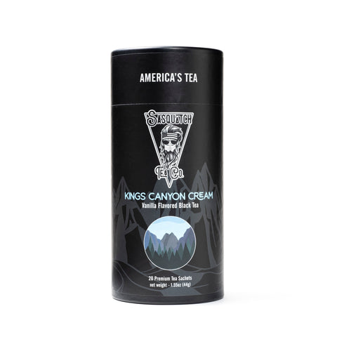 Kings Canyon Cream Vanilla Black Tea – Premium 20 Sachets | Made in USA Sasquatch Tea Co  Tea