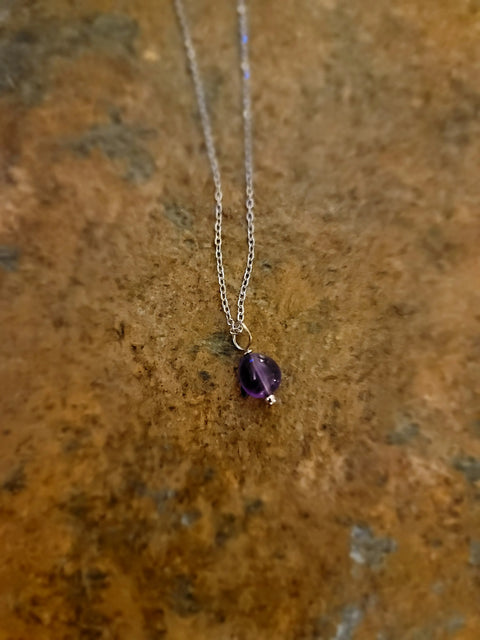 6mm Genuine Amethyst Birthstone Necklace – 16 Inch Sterling Silver Chain | Made in USA by Michelle Marie Michelle Marie Boutique  Necklace