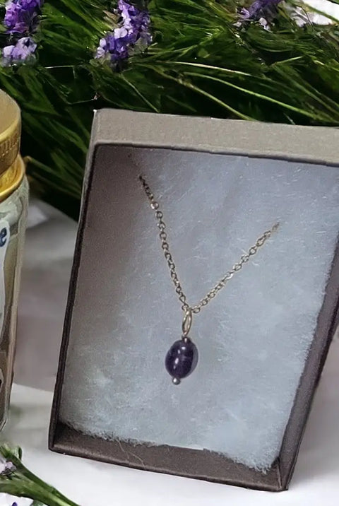 6mm Genuine Amethyst Birthstone Necklace – 16 Inch Sterling Silver Chain | Made in USA by Michelle Marie Michelle Marie Boutique  Necklace
