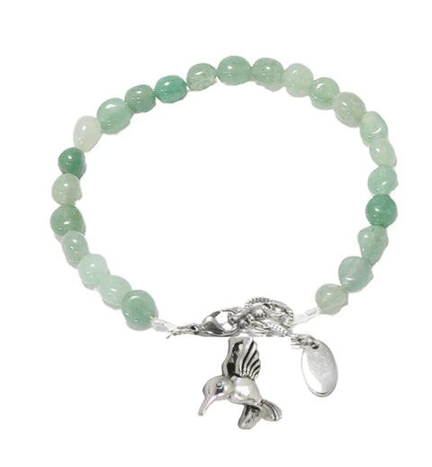 6mm Natural Amazonite Beaded Stretch Bracelet With Pewter Hummingbird Charm – Adjustable 7 to 8.25 Inch | Made in USA Michelle Marie Boutique  Bracelet