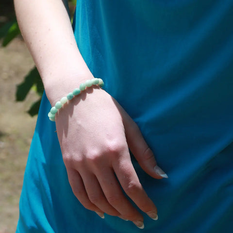 6mm Natural Amazonite Beaded Stretch Bracelet With Pewter Hummingbird Charm – Adjustable 7 to 8.25 Inch | Made in USA Michelle Marie Boutique  Bracelet