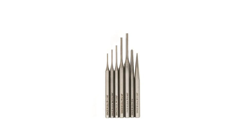 The Grace USA Steel Punch Set, by Grace USA, features six precision metal tools of varying thicknesses made from high carbon tool steel, neatly arranged vertically against a white background.