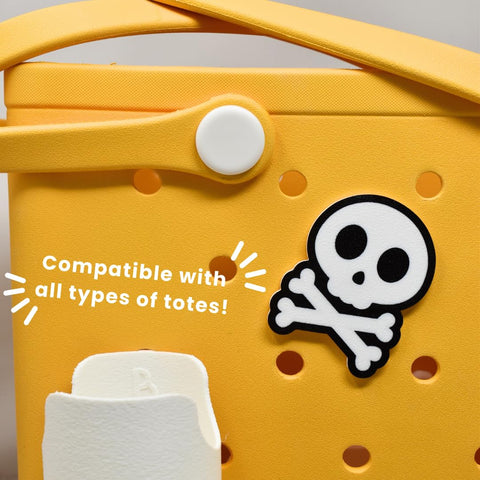 Halloween Skull And Crossbones Bag Charm – Rubber Tote Accessory | Made in USA Chatelet Manufacturing 
