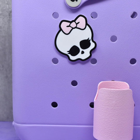 Halloween Pink Bow Skull Charm – 3 Inch Bag Accessory – Made in USA Chatelet Manufacturing 
