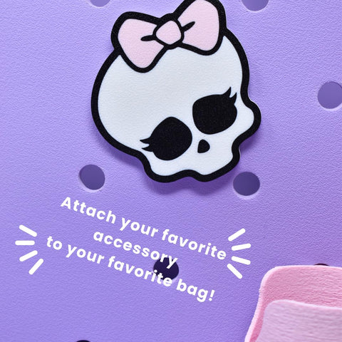 Halloween Pink Bow Skull Charm – 3 Inch Bag Accessory – Made in USA Chatelet Manufacturing 